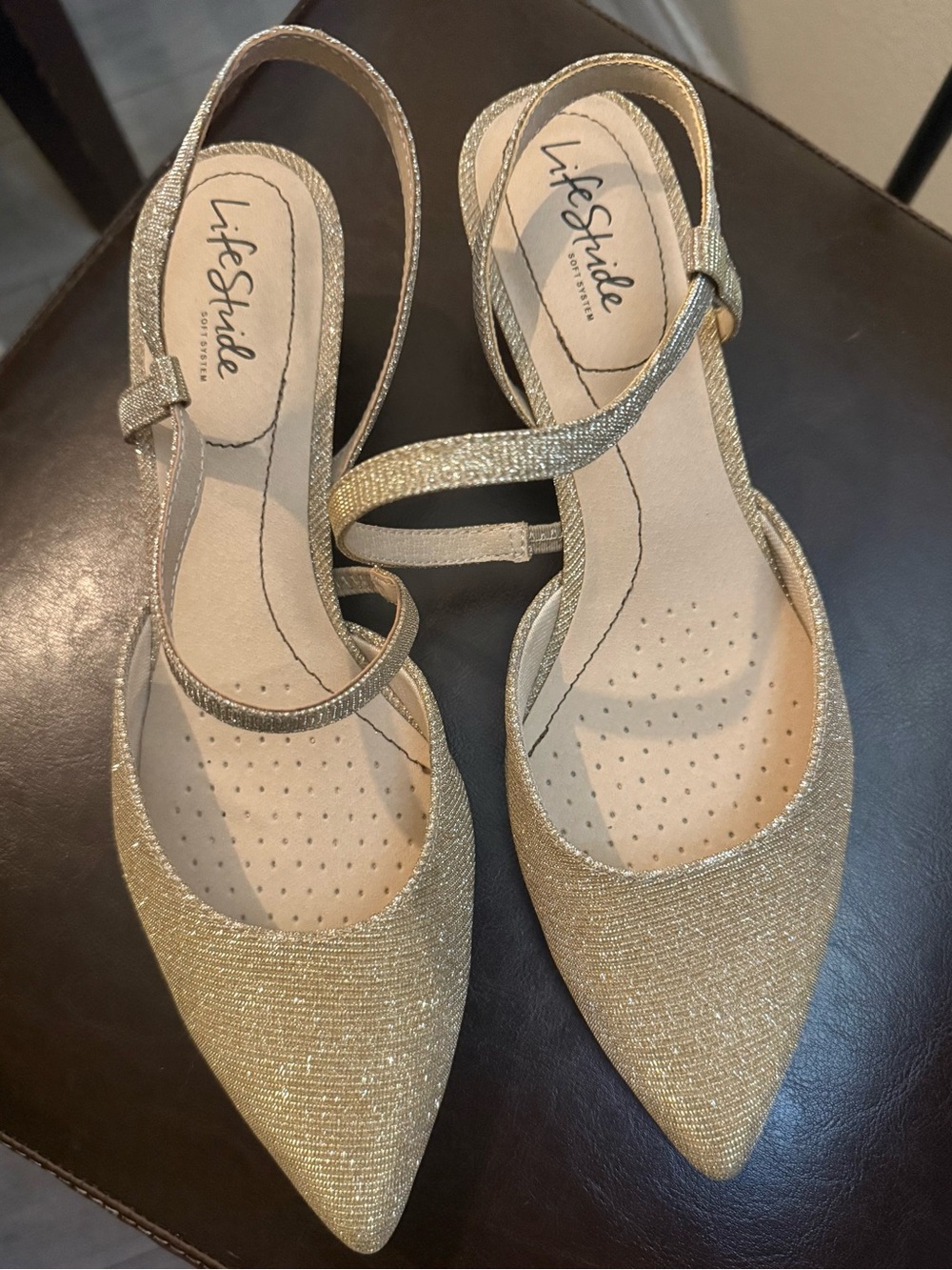 Life Stride Metallic Gold Slingback Pointed Toe Flats